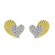 14K Yellow Gold Diamond Textured Heart Post Earrings