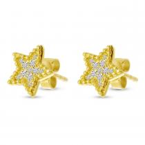 14K Yellow Gold Diamond Beaded Star Post Earrings