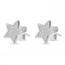 14K White Gold Diamond Beaded Star Post Earrings