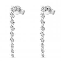 14K White Gold Dashing Diamond Stud with 9 Pierced Diamond Dangle Earrings