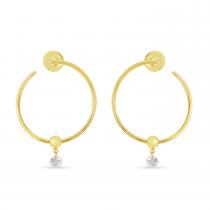 14K Yellow Gold Dashing Diamond Single Diamond Circle Hoop Earrings