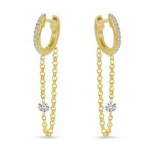 14K Yellow Gold Dashing Diamond Single Diamond Chain Huggie Earrings