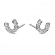 14K White Gold Diamond Horseshoe Stud Earrings