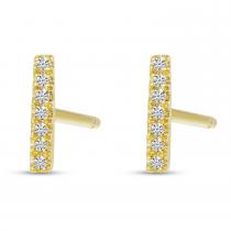 14K Yellow Gold Diamond Bar Stud Earrings