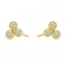 14K Yellow Gold Triple Diamond Bezel Stud Earrings