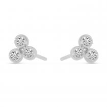 14K White Gold Triple Diamond Bezel Stud Earrings