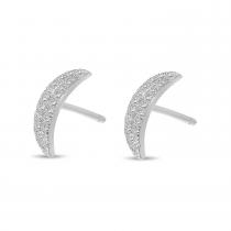 14K White Gold Diamond Moon Stud Earrings