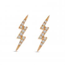 14K Rose Gold Small Diamond Lightning Bolt Stud Earrings