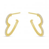 14K Yellow Gold Diamond Open Heart Hoop Earrings