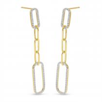 14K Yellow Gold Diamond Paperclip Link Long Earrings