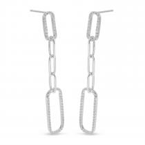 14K White Gold Diamond Paperclip Link Long Earrings