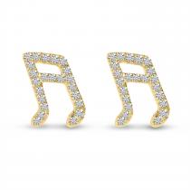 14K Yellow Gold Diamond Music Note Stud Earrings