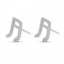 14K White Gold Diamond Music Note Stud Earrings