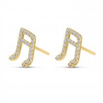 14K Yellow Gold Diamond Music Note Stud Earrings