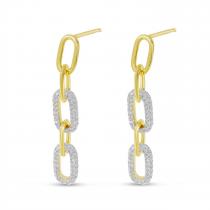 14K Yellow Gold Diamond Paperclip Link Earrings