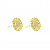 14K Yellow Gold Diamond Textured Disc Earrings