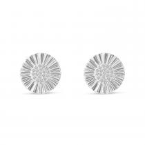 14K White Gold Diamond Textured Disc Earrings