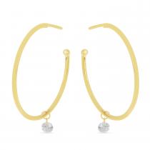 14K Yellow Gold Dashing Diamonds Sliding Diamond Hoop Earrings