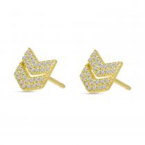 14K Yellow Gold Diamond Chevron Stud Earrings