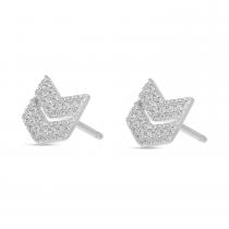 14K White Gold Diamond Chevron Stud Earrings