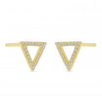 14K Yellow Gold Diamond Open Triangle Stud Earrings