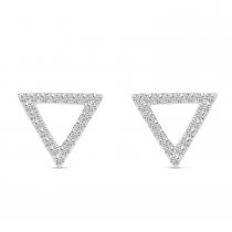 14K White Gold Diamond Open Triangle Stud Earrings