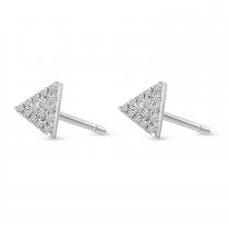 14K White Gold Small Diamond Pave Triangle Stud Earrings