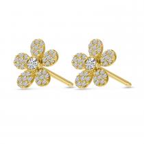 14K Yellow Gold Diamond Pave Flower Stud Earrings