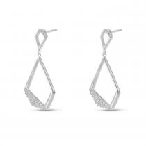 14K White Gold Geometric Diamond Dangle Earrings