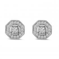 14K White Gold Art Deco Diamond Stud Earrings