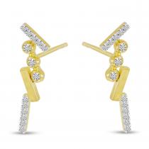 14K Yellow Gold Diamond Bezel Brushed Earrings