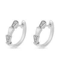 14K White Gold Art Deco Brushed Station Huggie Earrings