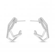 14K White Gold Diamond Geometric Double Hoop Earrings