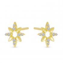 14K Yellow Gold Diamond Brushed Burst Stud Earrings