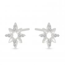 14K White Gold Diamond Brushed Burst Stud Earrings