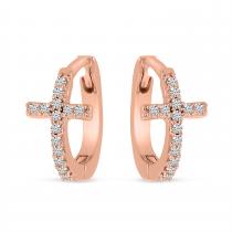 14K Rose Gold Diamond Cross Huggie Earrings