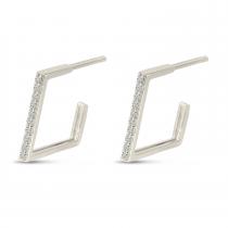 14K White Gold Diamond Geometric Huggie Earrings