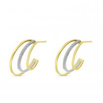 14K Yellow Gold Diamond Triple Huggie Earrings