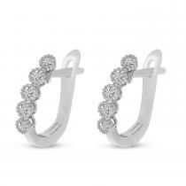 14K White Gold 5 Diamond Millgrain Hoop Earrings