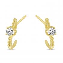 14K Yellow Gold Diamond Beaded Huggie Earrings