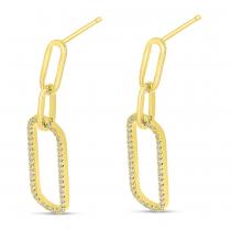 14K Yellow Gold Diamond Paperclip Link Long Earrings