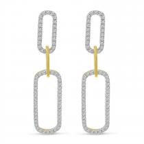 14K Two Tone Gold Diamond Paperclip Link Long Earrings