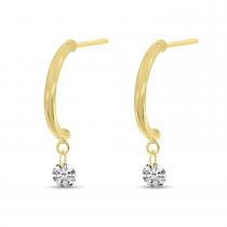 14K Yellow Gold Half Huggie Dashing Diamonds Earrings