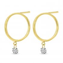 14K Yellow Gold Small Front Hoop 0.16 ct Diamond Earrings