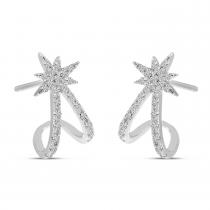 14K Yellow Gold Diamond Starburst Huggie Earrings