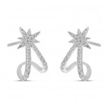 14K White Gold Diamond Starburst Huggie Earrings