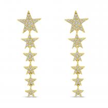 14K Yellow Gold Diamond Star Dangle Earrings