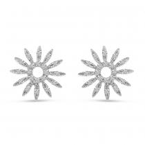 14K White Gold Diamond Sunburst Stud Earrings