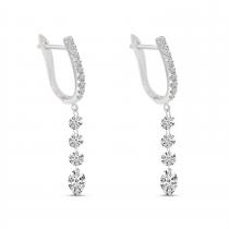 14K White Gold Round and Marquise Dashing Diamond Drop Huggy Earrings