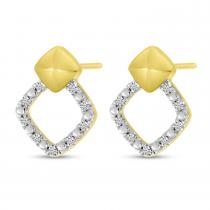 14K Yellow Gold Diamond Open Square Earrings